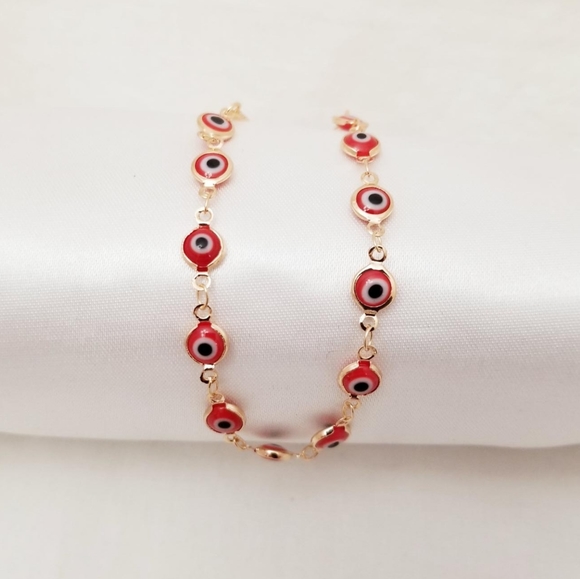 Red Evil Eye Protection Bracelet.  14K Rose Gold Plated.  New - Picture 1 of 4